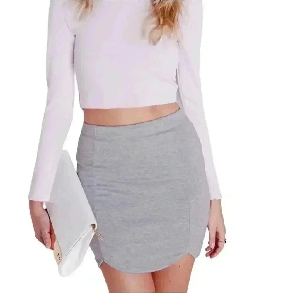 Missguided Women's Heather Gray Cotton/Poly/Spandex Stretchy Knit Scalloped Hem